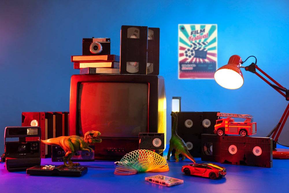 Traditional tea setting with hands holding smartphone